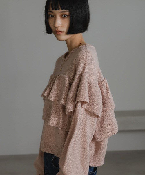 LOWRYS FARM（ローリーズファーム）の「フリルニットプルオーバーＬＳ  636139（ニット/セーター・レディース・ピンク/ブラック/アイボリー/グレー・FREE）」の14枚目の写真