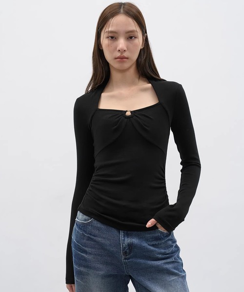 EIGHTHMONTH(エイスマンス)の「リングディテール ギャザートップス EM25a172【EIGHTHMONTH】(Tシャツ/カットソー・レディース・アイボリー/ブラック・S/M)」の6枚目の写真