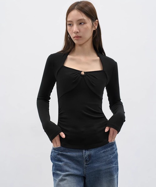 EIGHTHMONTH(エイスマンス)の「リングディテール ギャザートップス EM25a172【EIGHTHMONTH】(Tシャツ/カットソー・レディース・アイボリー/ブラック・S/M)」の7枚目の写真