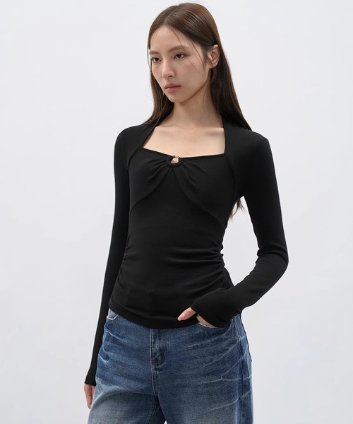 EIGHTHMONTH(エイスマンス)の「リングディテール ギャザートップス EM25a172【EIGHTHMONTH】(Tシャツ/カットソー・レディース・アイボリー/ブラック・S/M)」の8枚目の写真