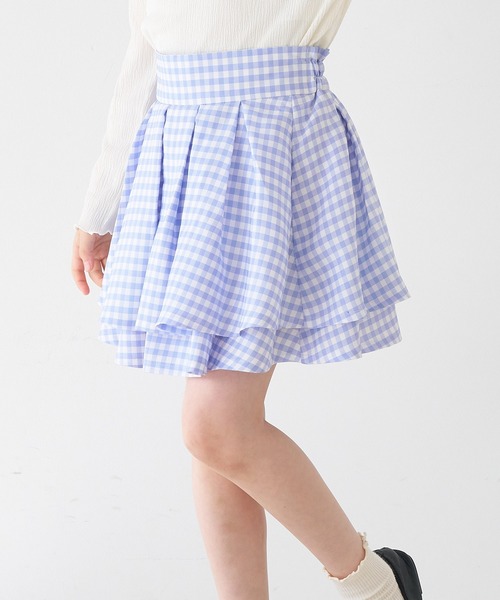 coca（coca）（コカ）の「キッズ　ギンガムチェックフレアスカート（スカート・キッズ・ブラック/ライトブルー・120/130/140/150）」の2枚目の写真