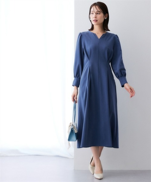 7days Life Styling(セブンデイズライフスタイリング)の「シャンブレーパフスリーブタックワンピース(ワンピース・レディース・グレー系/ネイビー系・L/M/3L/LL)」の3枚目の写真