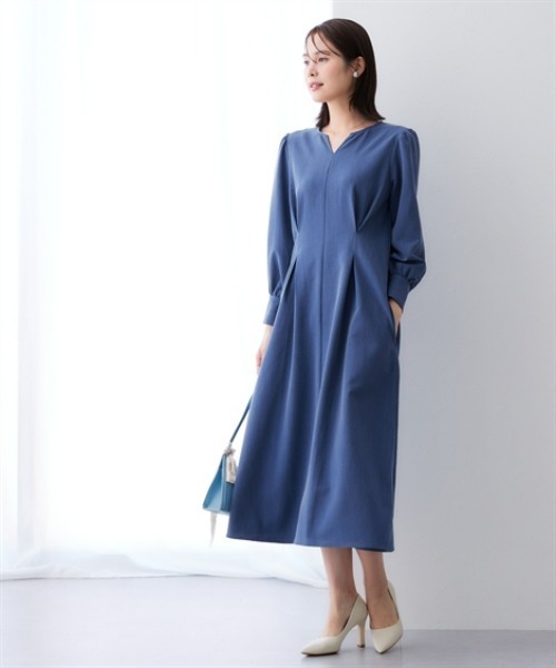 7days Life Styling(セブンデイズライフスタイリング)の「シャンブレーパフスリーブタックワンピース(ワンピース・レディース・グレー系/ネイビー系・L/M/3L/LL)」の4枚目の写真