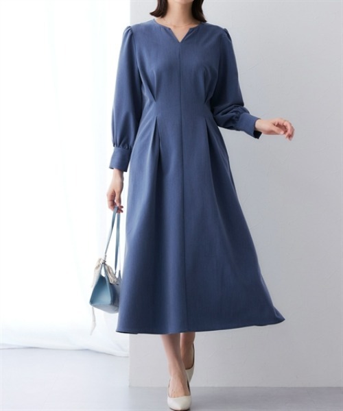 7days Life Styling(セブンデイズライフスタイリング)の「シャンブレーパフスリーブタックワンピース(ワンピース・レディース・グレー系/ネイビー系・L/M/3L/LL)」の8枚目の写真