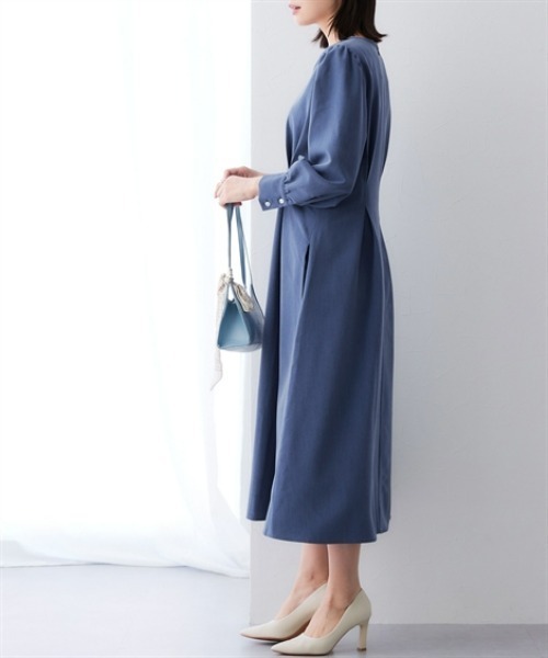 7days Life Styling(セブンデイズライフスタイリング)の「シャンブレーパフスリーブタックワンピース(ワンピース・レディース・グレー系/ネイビー系・L/M/3L/LL)」の9枚目の写真