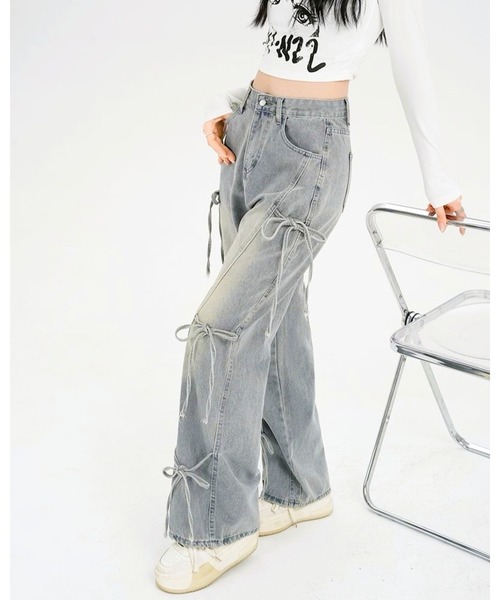 inst.ALL(インストール)の「サイド3リボンデニムパンツ(デニムパンツ・レディース・サックスブルー・S/M/L)」の3枚目の写真