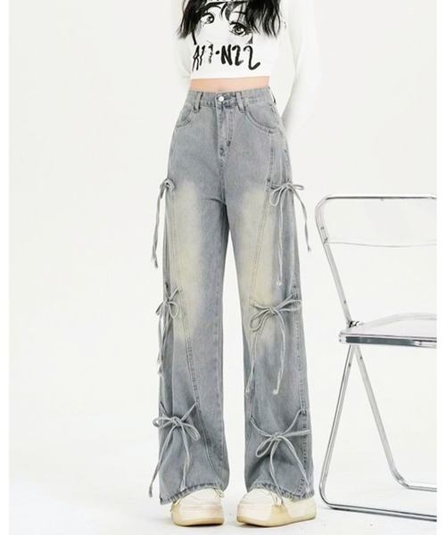 inst.ALL(インストール)の「サイド3リボンデニムパンツ(デニムパンツ・レディース・サックスブルー・S/M/L)」の4枚目の写真