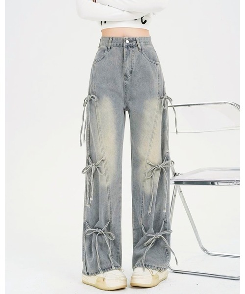 inst.ALL(インストール)の「サイド3リボンデニムパンツ(デニムパンツ・レディース・サックスブルー・S/M/L)」の5枚目の写真