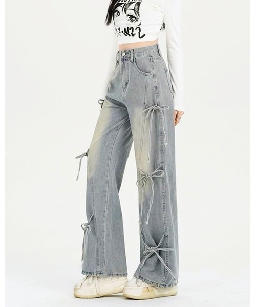 inst.ALL(インストール)の「サイド3リボンデニムパンツ(デニムパンツ・レディース・サックスブルー・S/M/L)」の10枚目の写真