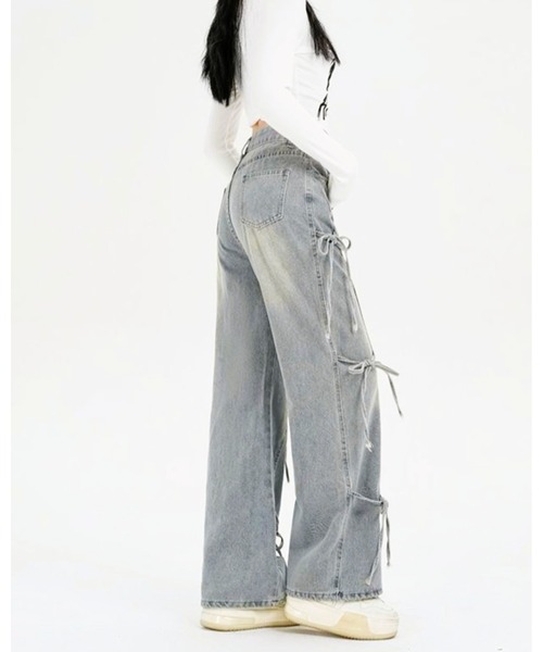 inst.ALL(インストール)の「サイド3リボンデニムパンツ(デニムパンツ・レディース・サックスブルー・S/M/L)」の11枚目の写真
