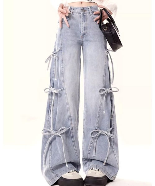 inst.ALL(インストール)の「サイド3リボンデニムパンツ(デニムパンツ・レディース・サックスブルー・S/M/L)」の15枚目の写真