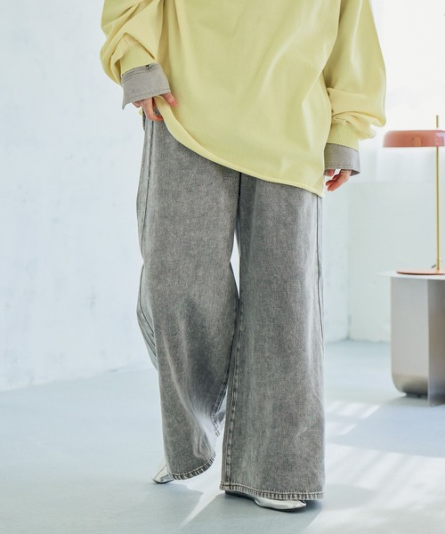 studio CLIP（スタディオクリップ）の「バギー甘織りデニムパンツ[プチ・プラスサイズあり]《CLIP denim》（デニムパンツ・レディース・グレー系その他/ライトブルー/ブルー系その他/ベージュ・LARGE/MEDIUM/PF/ﾌﾘｰ(L)）」の2枚目の写真