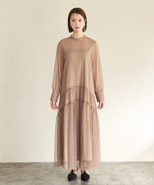 AIMER(エメ)の「ラメチュール×無地チュールプチハイネックスリーブパーティードレス 結婚式 お呼ばれ ドレス 20代 30代 40代(ドレス・レディース・ライトグレー/ブラウン/ブラック・MEDIUM)」の11枚目の写真