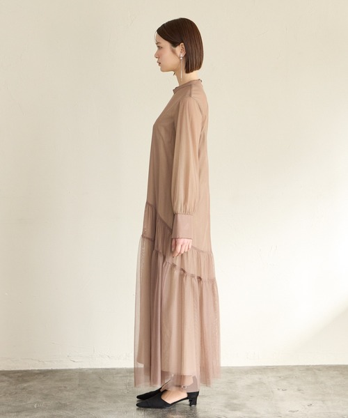 AIMER(エメ)の「ラメチュール×無地チュールプチハイネックスリーブパーティードレス 結婚式 お呼ばれ ドレス 20代 30代 40代(ドレス・レディース・ライトグレー/ブラウン/ブラック・MEDIUM)」の12枚目の写真