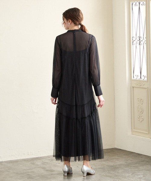 AIMER(エメ)の「ラメチュール×無地チュールプチハイネックスリーブパーティードレス 結婚式 お呼ばれ ドレス 20代 30代 40代(ドレス・レディース・ライトグレー/ブラウン/ブラック・MEDIUM)」の10枚目の写真
