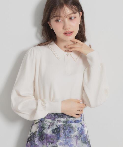 couture brooch（クチュールブローチ）の「【洗える・着映え】パール調衿ニット（ニット/セーター・レディース・グレー/ネイビー/オフホワイト・42/38/36）」の2枚目の写真