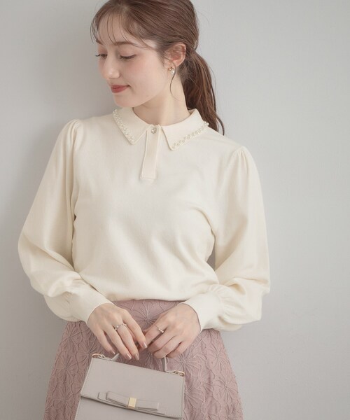 couture brooch（クチュールブローチ）の「【洗える・着映え】パール調衿ニット（ニット/セーター・レディース・グレー/ネイビー/オフホワイト・42/38/36）」の15枚目の写真