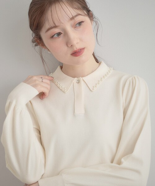 couture brooch（クチュールブローチ）の「【洗える・着映え】パール調衿ニット（ニット/セーター・レディース・グレー/ネイビー/オフホワイト・42/38/36）」の18枚目の写真
