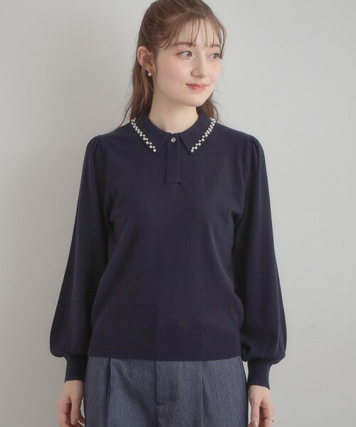 couture brooch（クチュールブローチ）の「【洗える・着映え】パール調衿ニット（ニット/セーター・レディース・グレー/ネイビー/オフホワイト・42/38/36）」の10枚目の写真
