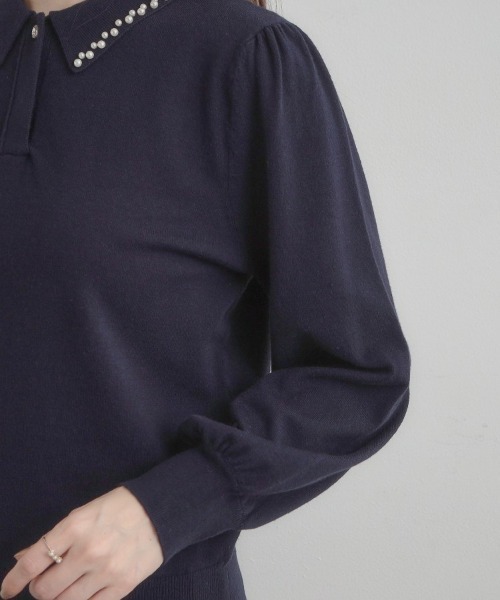 couture brooch（クチュールブローチ）の「【洗える・着映え】パール調衿ニット（ニット/セーター・レディース・グレー/ネイビー/オフホワイト・42/38/36）」の5枚目の写真