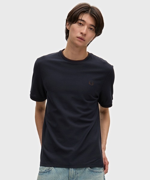 FRED PERRY(フレッドペリー)の「Trim Detail Crepe Pique T-Shirt/トリムディテールクレープピケTシャツ(Tシャツ/カットソー・メンズ・ブラック/ホワイト/ブラウン/ネイビー・S/L/M)」の4枚目の写真