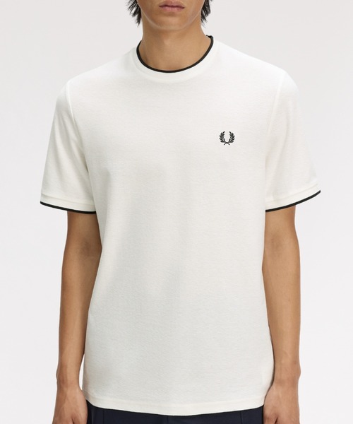 FRED PERRY(フレッドペリー)の「Trim Detail Crepe Pique T-Shirt/トリムディテールクレープピケTシャツ(Tシャツ/カットソー・メンズ・ブラック/ホワイト/ブラウン/ネイビー・S/L/M)」の1枚目の写真