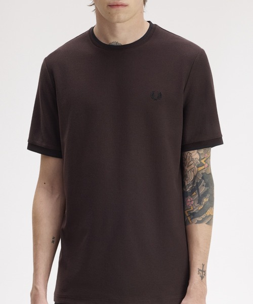 FRED PERRY(フレッドペリー)の「Trim Detail Crepe Pique T-Shirt/トリムディテールクレープピケTシャツ(Tシャツ/カットソー・メンズ・ブラック/ホワイト/ブラウン/ネイビー・S/L/M)」の15枚目の写真