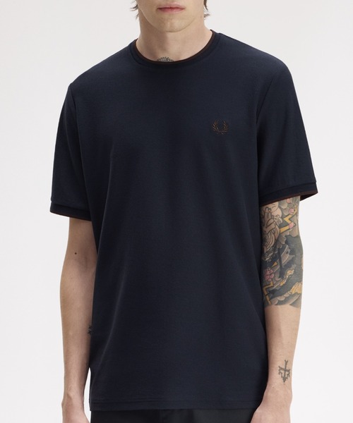 FRED PERRY(フレッドペリー)の「Trim Detail Crepe Pique T-Shirt/トリムディテールクレープピケTシャツ(Tシャツ/カットソー・メンズ・ブラック/ホワイト/ブラウン/ネイビー・S/L/M)」の20枚目の写真