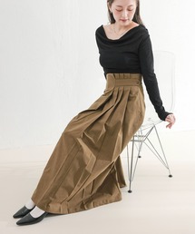 en CAnAF（エンカナフ）の「【軽やかに揺れる】リネンライク アシンメトリー プリーツロングスカート ウエストゴム 春夏（スカート）」
