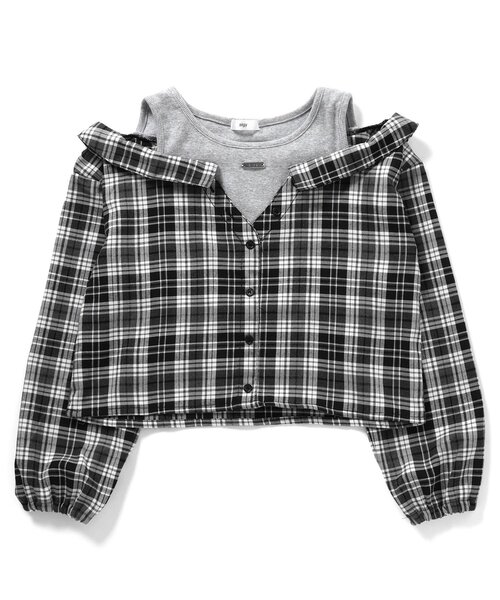 algy（アルジー）の「ドッキングチェックシャツ（シャツ/ブラウス・キッズ・オフホワイト/サックスブルー/ブラック・130/160/150/140）」の2枚目の写真