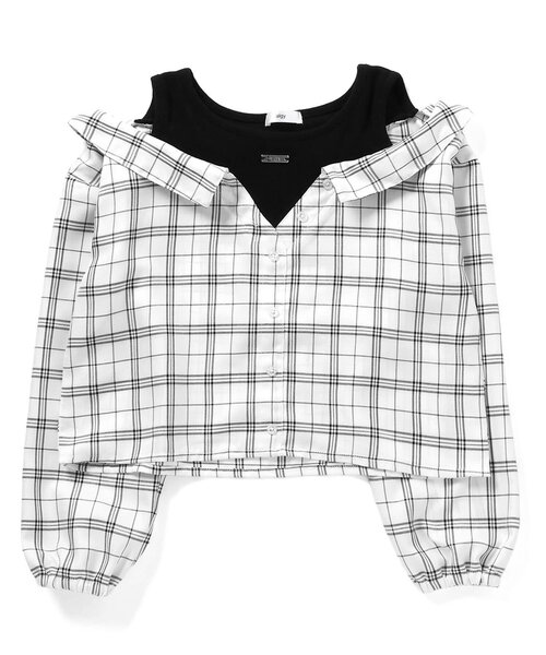 algy（アルジー）の「ドッキングチェックシャツ（シャツ/ブラウス・キッズ・オフホワイト/サックスブルー/ブラック・130/160/150/140）」の8枚目の写真