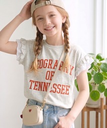 mily bilet（ミウィビレット）の「【mily bilet】【キッズ】 親子リンクコーデ可能◎ダブルフリル袖カレッジライクロゴゆるTシャツ（Tシャツ/カットソー）」