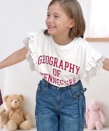 classicalelf（クラシカルエルフ）の「【キッズ】 親子リンクコーデ可能◎ダブルフリル袖カレッジライクロゴゆるTシャツ（Tシャツ/カットソー）」