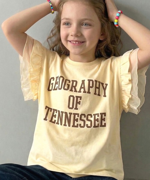 classicalelf（クラシカルエルフ）の「【キッズ】 親子リンクコーデ可能◎ダブルフリル袖カレッジライクロゴゆるTシャツ（Tシャツ/カットソー・キッズ・オートミール/イエロー/オフホワイト・100/120/140/160）」の3枚目の写真