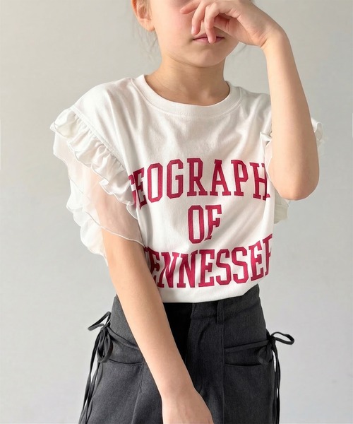 classicalelf（クラシカルエルフ）の「【キッズ】 親子リンクコーデ可能◎ダブルフリル袖カレッジライクロゴゆるTシャツ（Tシャツ/カットソー・キッズ・オートミール/イエロー/オフホワイト・100/120/140/160）」の13枚目の写真