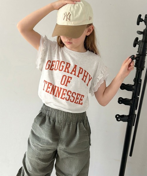 classicalelf（クラシカルエルフ）の「【キッズ】 親子リンクコーデ可能◎ダブルフリル袖カレッジライクロゴゆるTシャツ（Tシャツ/カットソー・キッズ・オートミール/イエロー/オフホワイト・100/120/140/160）」の18枚目の写真