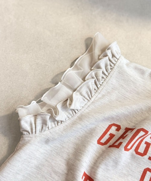 classicalelf（クラシカルエルフ）の「【キッズ】 親子リンクコーデ可能◎ダブルフリル袖カレッジライクロゴゆるTシャツ（Tシャツ/カットソー・キッズ・オートミール/イエロー/オフホワイト・100/120/140/160）」の9枚目の写真