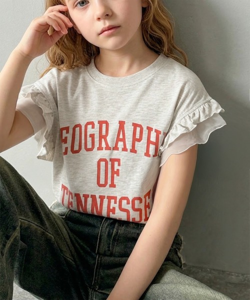 classicalelf（クラシカルエルフ）の「【キッズ】 親子リンクコーデ可能◎ダブルフリル袖カレッジライクロゴゆるTシャツ（Tシャツ/カットソー・キッズ・オートミール/イエロー/オフホワイト・100/120/140/160）」の16枚目の写真