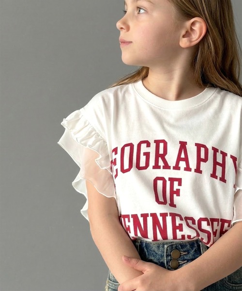 classicalelf（クラシカルエルフ）の「【キッズ】 親子リンクコーデ可能◎ダブルフリル袖カレッジライクロゴゆるTシャツ（Tシャツ/カットソー・キッズ・オートミール/イエロー/オフホワイト・100/120/140/160）」の14枚目の写真