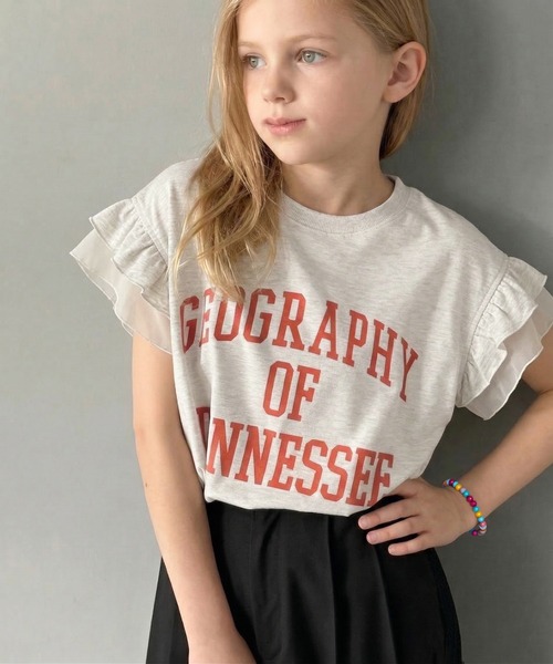 classicalelf（クラシカルエルフ）の「【キッズ】 親子リンクコーデ可能◎ダブルフリル袖カレッジライクロゴゆるTシャツ（Tシャツ/カットソー・キッズ・オートミール/イエロー/オフホワイト・100/120/140/160）」の19枚目の写真