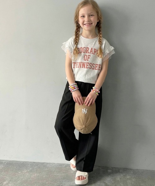 classicalelf（クラシカルエルフ）の「【キッズ】 親子リンクコーデ可能◎ダブルフリル袖カレッジライクロゴゆるTシャツ（Tシャツ/カットソー・キッズ・オートミール/イエロー/オフホワイト・100/120/140/160）」の17枚目の写真