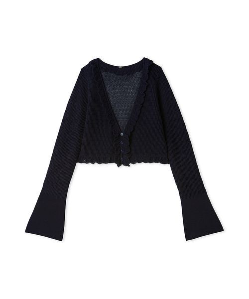 SNIDEL(スナイデル)の「シアーフリルコンパクトカーディガン(カーディガン/ボレロ・レディース・ブラウン/ホワイト/ネイビー/イエロー・F)」の3枚目の写真