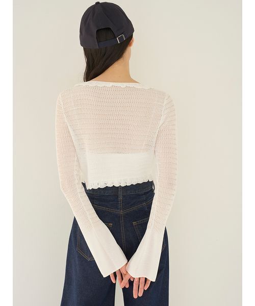 SNIDEL(スナイデル)の「シアーフリルコンパクトカーディガン(カーディガン/ボレロ・レディース・ブラウン/ホワイト/ネイビー/イエロー・F)」の14枚目の写真