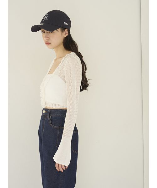 SNIDEL(スナイデル)の「シアーフリルコンパクトカーディガン(カーディガン/ボレロ・レディース・ブラウン/ホワイト/ネイビー/イエロー・F)」の15枚目の写真