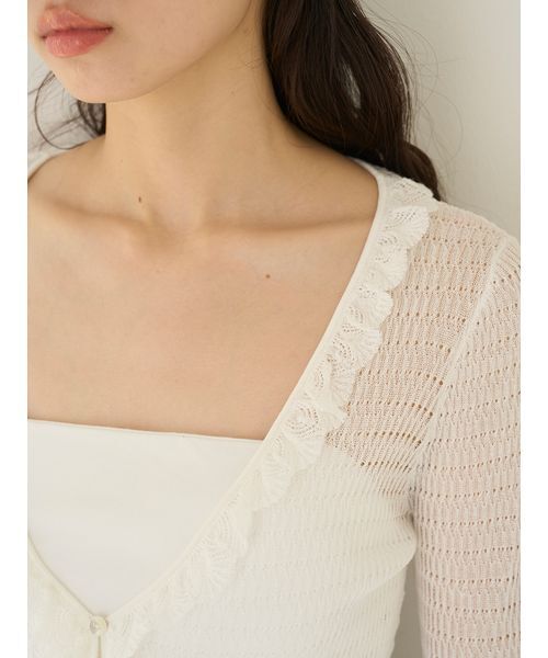 SNIDEL(スナイデル)の「シアーフリルコンパクトカーディガン(カーディガン/ボレロ・レディース・ブラウン/ホワイト/ネイビー/イエロー・F)」の16枚目の写真