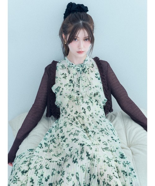 SNIDEL(スナイデル)の「シアーフリルコンパクトカーディガン(カーディガン/ボレロ・レディース・ブラウン/ホワイト/ネイビー/イエロー・F)」の1枚目の写真