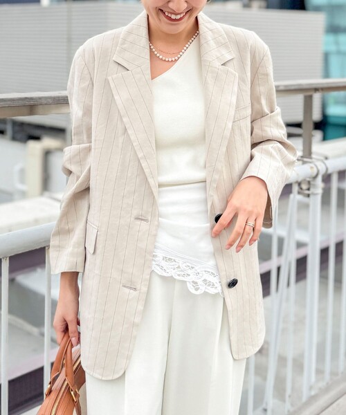 NOLLEY’S(ノーリーズ)の「【WEB&一部店舗限定色アイテム】ウォッシャブルストライプオーバージャケット(テーラードジャケット・レディース・ベージュ系その他/ブルー系その他6/ホワイト系その他2・38)」の9枚目の写真