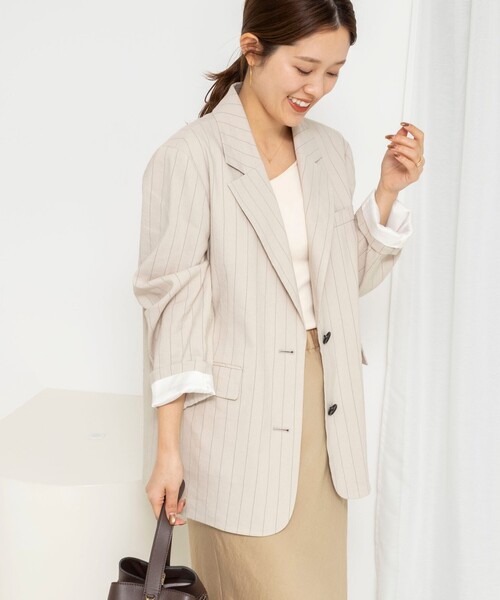 NOLLEY’S(ノーリーズ)の「【WEB&一部店舗限定色アイテム】ウォッシャブルストライプオーバージャケット(テーラードジャケット・レディース・ベージュ系その他/ブルー系その他6/ホワイト系その他2・38)」の17枚目の写真