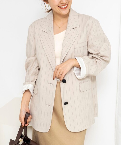 NOLLEY’S(ノーリーズ)の「【WEB&一部店舗限定色アイテム】ウォッシャブルストライプオーバージャケット(テーラードジャケット・レディース・ベージュ系その他/ブルー系その他6/ホワイト系その他2・38)」の20枚目の写真