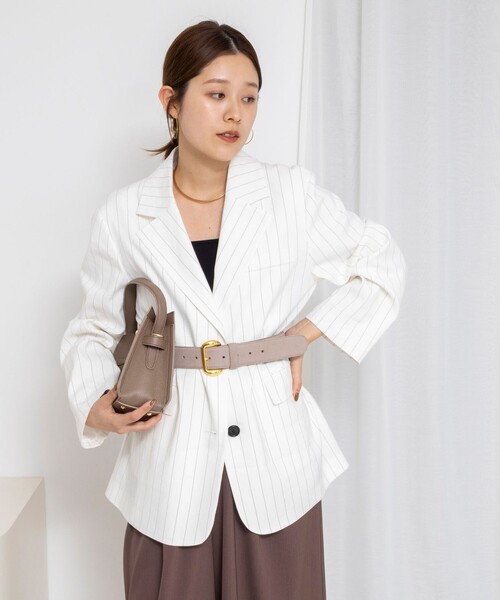 NOLLEY’S（ノーリーズ）の「【WEB＆一部店舗限定色アイテム】ウォッシャブルストライプオーバージャケット（テーラードジャケット・レディース・ベージュ系その他/ブルー系その他6/ホワイト系その他2・38）」の21枚目の写真